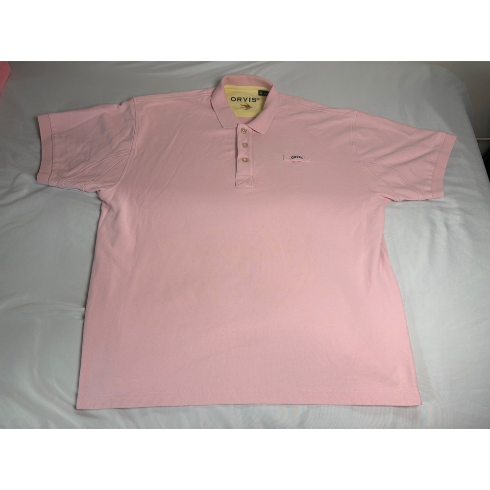 Orvis Polo Shirt Mens XL Pink Excellent Short Sleeve Cotton Pique Fly Logo